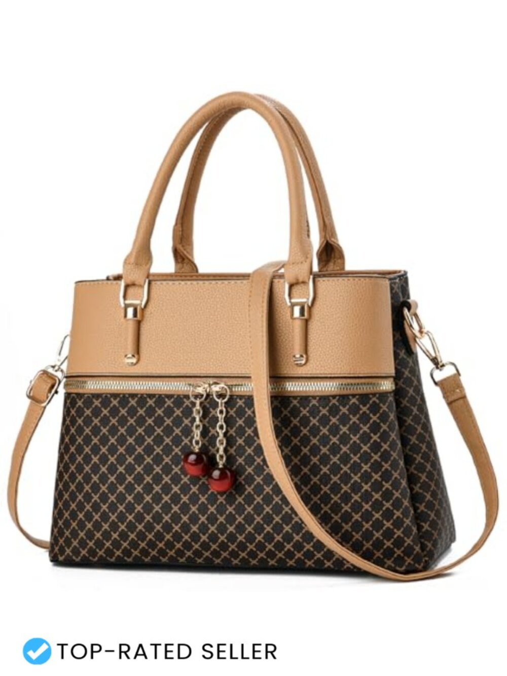 Womens Faux Leather Satchel Purse 3 Zip Compartment Crossbody Tote Handbag